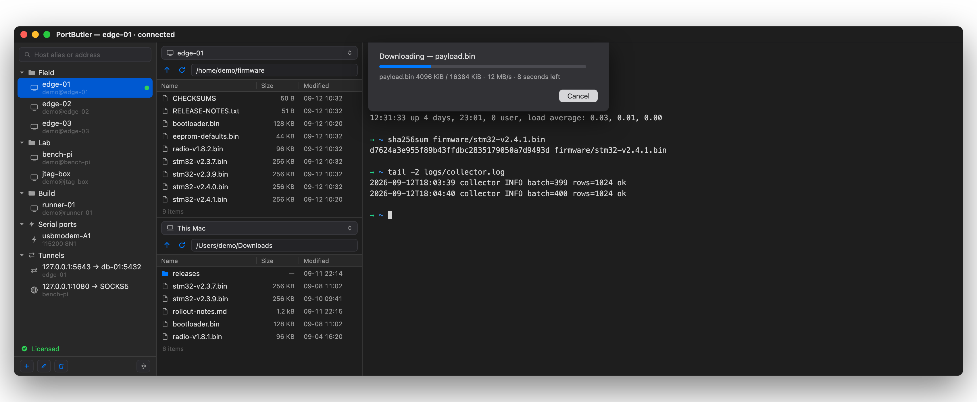A transfer in progress showing megabytes per second and the time left
